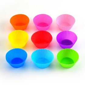 10pcs Silicone Muffin Cup; Cake Cup; Kitchen Baking Mold; Non-Stick Surface Cupcake Liners For Home Baking; Color Random