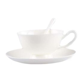 Porcelain Teacups Coffee Cup Set Cup Saucer Spoon Ceramic Mugs White Mug 6.8OZ