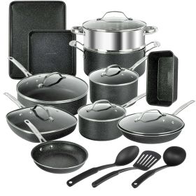 Pots and Pans Set 20 Piece Complete Cookware Bakeware Set Nonstick Dishwasher Oven Safe Black