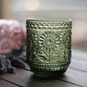 Vintage Relief Glass Cup Flower Patter (Option: Green-1PC)