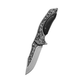 Steel Carving Wooden Handle High Hardness Folding Knife (Color: Black)