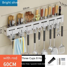 Kitchen Stainless Steel Knife Holder Punch-free Chopstick Canister Storage Hook Rack (Option: Silver 60m3 Tube)