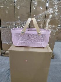 Wooden Handle Mesh Basket Fruit Basket (Option: Pink-40x25x18cm)