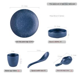 Japanese-style Hotel Table Display Tableware Four-piece Bowl And Dish Set Single Restaurant Restaurant Hot Pot Restaurant Commercial Logo (Option: Five Piece Dark Blue)