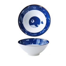 Household Ceramic Soup Large Bowl (Option: Blue Whale)
