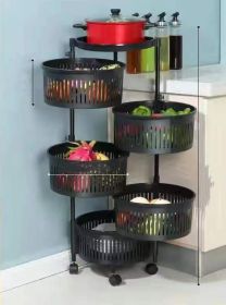 Kitchen Shelving New Household Multilayer Rotating Floor-To-Ceiling Storage Shelving (Option: Black-Fifth floor)