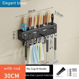 Kitchen Stainless Steel Knife Holder Punch-free Chopstick Canister Storage Hook Rack (Option: Black 30CM)
