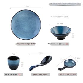 Japanese-style Hotel Table Display Tableware Four-piece Bowl And Dish Set Single Restaurant Restaurant Hot Pot Restaurant Commercial Logo (Option: Five Piece Set D Sky Blue)