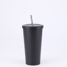 Stainless Steel Large-capacity Straw Insulation Cup (Option: Black-500ml)