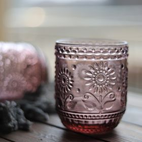 Vintage Relief Glass Cup Flower Patter (Option: Purple-1PC)