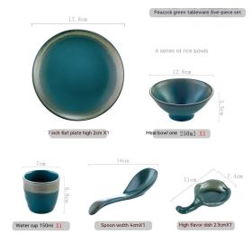 Japanese-style Hotel Table Display Tableware Four-piece Bowl And Dish Set Single Restaurant Restaurant Hot Pot Restaurant Commercial Logo (Option: Five Piece Set D Peacock Green)