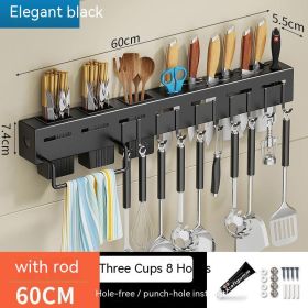 Kitchen Stainless Steel Knife Holder Punch-free Chopstick Canister Storage Hook Rack (Option: Black 60m3 Tube)