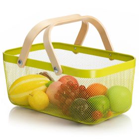 Wooden Handle Mesh Basket Fruit Basket (Option: Fruit Green-40x25x18cm)