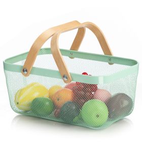 Wooden Handle Mesh Basket Fruit Basket (Option: Blue-40x25x18cm)