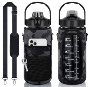 Outdoor Portable Travel With Scale Transparent Water Bottle Cup Set (Option: Black1-Set-2000ML)