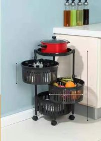 Kitchen Shelving New Household Multilayer Rotating Floor-To-Ceiling Storage Shelving (Option: Black-Three layers)