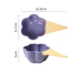 Home Ice Cream Oatmeal Bowl Simple Flower Type Breakfast (Color: Purple)