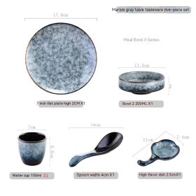 Japanese-style Hotel Table Display Tableware Four-piece Bowl And Dish Set Single Restaurant Restaurant Hot Pot Restaurant Commercial Logo (Option: Five Piece Set C Marble Gray)