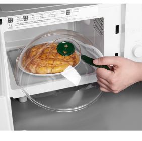 Microwave Oven Round Transparent Cover By Heating Splash-proof Food Vegetable Cover Household Dustproof (Option: PP Green-26x10CM)