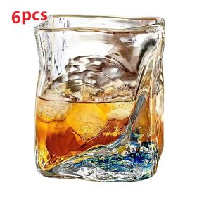 Transparent Irregular Niche Whisky Glasses For Household Use (Option: Transparent flat mouth style-6PCS)
