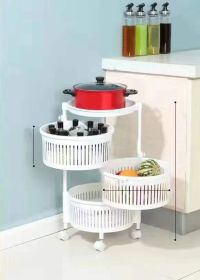 Kitchen Shelving New Household Multilayer Rotating Floor-To-Ceiling Storage Shelving (Option: White-Three layers)