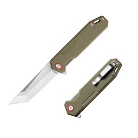 Folding Knife Carbon Fiber High Hardness Self-defense Folding Knife Camping Survival Knife Multi-purpose (Option: G10 Handle Army Green)