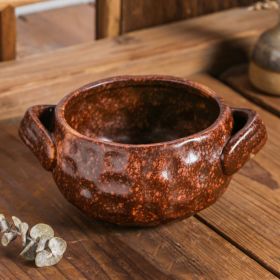 Ceramic Western Food Binaural Slow Cooker Baking Bowl (Option: 15cm Golden Sand Binaural)