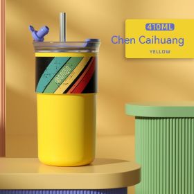Household Portable Outdoor Traveling Ceramic Inner Pot Water Cup With Straw (Option: Yellow-410ml)