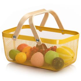 Wooden Handle Mesh Basket Fruit Basket (Option: Yellow-40x25x18cm)