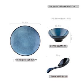 Japanese-style Hotel Table Display Tableware Four-piece Bowl And Dish Set Single Restaurant Restaurant Hot Pot Restaurant Commercial Logo (Option: Three Piece Set Sky Blue)