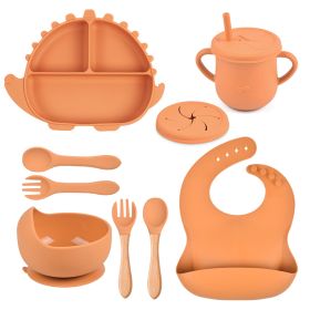 8-piece Children's Silicone Tableware Set Dinosaur Silicone Plate Bib Spoon Fork Cup Baby Silicone Plate (Option: Y25-B)