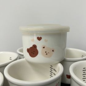 Children's Tableware Ceramic Bowl Fresh-keeping Sealing Band Scale (Option: White Two Bears)