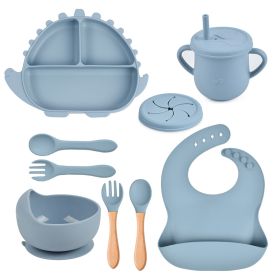 8-piece Children's Silicone Tableware Set Dinosaur Silicone Plate Bib Spoon Fork Cup Baby Silicone Plate (Option: Y21-B)