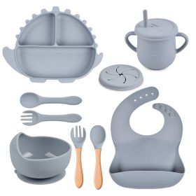 8-piece Children's Silicone Tableware Set Dinosaur Silicone Plate Bib Spoon Fork Cup Baby Silicone Plate (Option: Y18-B)