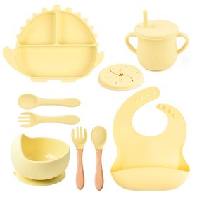 8-piece Children's Silicone Tableware Set Dinosaur Silicone Plate Bib Spoon Fork Cup Baby Silicone Plate (Option: Y11-B)