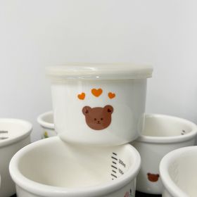 Children's Tableware Ceramic Bowl Fresh-keeping Sealing Band Scale (Option: White Coffee Bear)