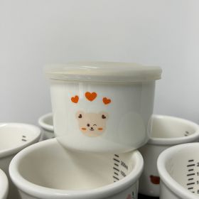 Children's Tableware Ceramic Bowl Fresh-keeping Sealing Band Scale (Option: White Khaki Bear)