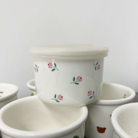 Children's Tableware Ceramic Bowl Fresh-keeping Sealing Band Scale (Option: White Tulip)