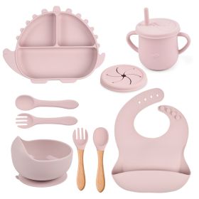 8-piece Children's Silicone Tableware Set Dinosaur Silicone Plate Bib Spoon Fork Cup Baby Silicone Plate (Option: Y26-B)