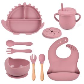 8-piece Children's Silicone Tableware Set Dinosaur Silicone Plate Bib Spoon Fork Cup Baby Silicone Plate (Option: Y19-B)