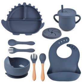 8-piece Children's Silicone Tableware Set Dinosaur Silicone Plate Bib Spoon Fork Cup Baby Silicone Plate (Option: Y10-B)