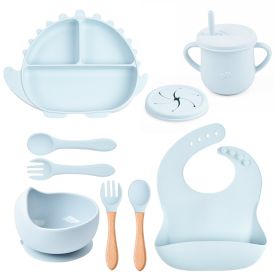 8-piece Children's Silicone Tableware Set Dinosaur Silicone Plate Bib Spoon Fork Cup Baby Silicone Plate (Option: Y5-B)