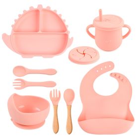 8-piece Children's Silicone Tableware Set Dinosaur Silicone Plate Bib Spoon Fork Cup Baby Silicone Plate (Option: Y12-B)