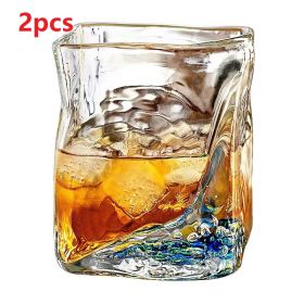 Transparent Irregular Niche Whisky Glasses For Household Use (Option: Transparent flat mouth style-2PCS)