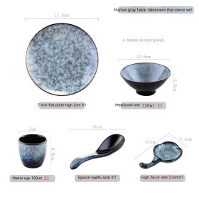 Japanese-style Hotel Table Display Tableware Four-piece Bowl And Dish Set Single Restaurant Restaurant Hot Pot Restaurant Commercial Logo (Option: Five Piece Set D Marble Gray)
