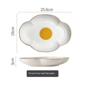 Simple SUNFLOWER Ceramic Poached Egg Household Creative Tableware (Option: 10inch four leaf fish plate)