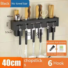 Kitchen Stainless Steel Knife Holder Punch-free Chopstick Canister Storage Hook Rack (Option: Black 40CM2 Barrel Without Rod)
