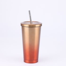 Stainless Steel Large-capacity Straw Insulation Cup (Option: Yellow Red-500ML)