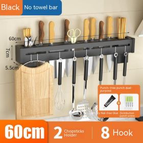 Kitchen Stainless Steel Knife Holder Punch-free Chopstick Canister Storage Hook Rack (Option: Black 60CM2 Tube Without Rod)