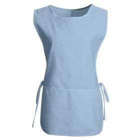 Women's Round Neck Pocket Strap Protective Vest Solid Color Household Vest Apron (Option: Light Blue-S)